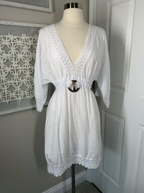 Blanco white cotton boho beach coverup size XL